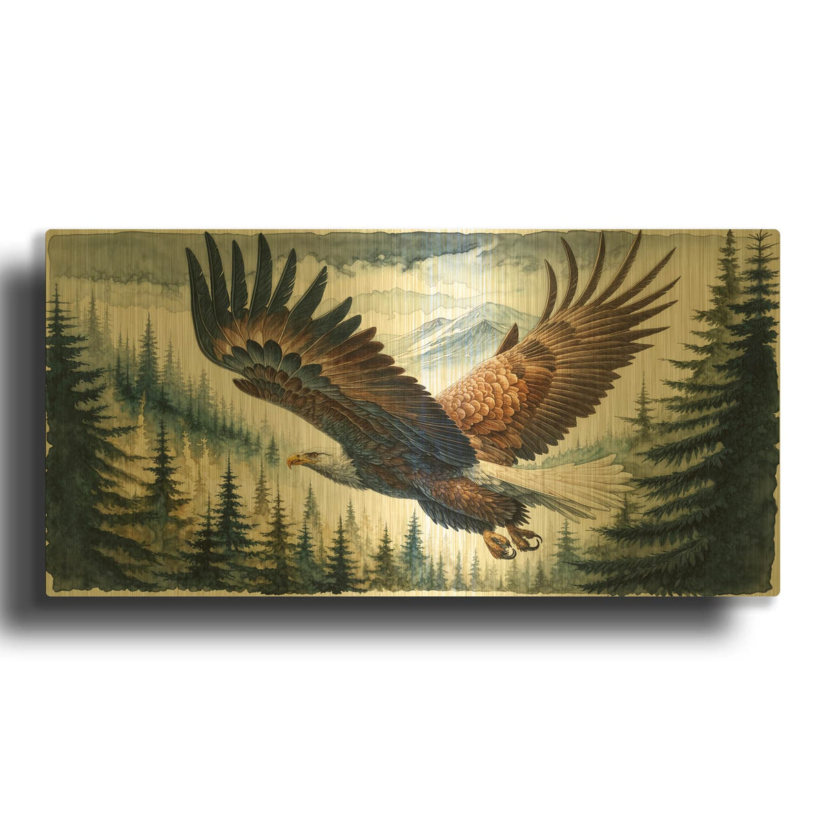 'Soaring Bald Eagle 1' By Rey Klimt Gold Metal Wall Art