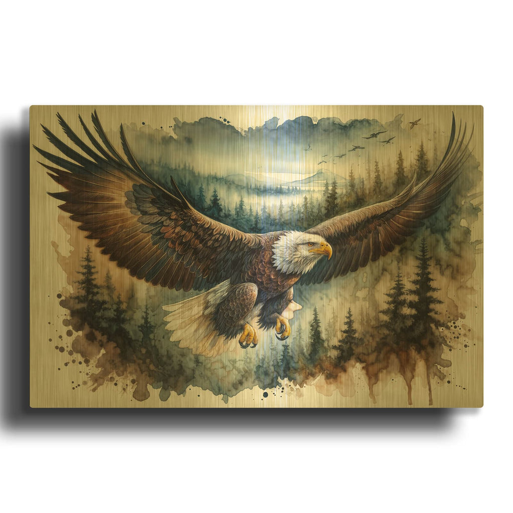 'Soaring Bald Eagle 2' By Rey Klimt Gold Metal Wall Art