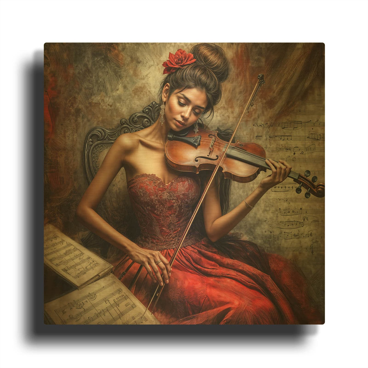 'Violin Music' By Rey Klimt Gold Metal Wall Art
