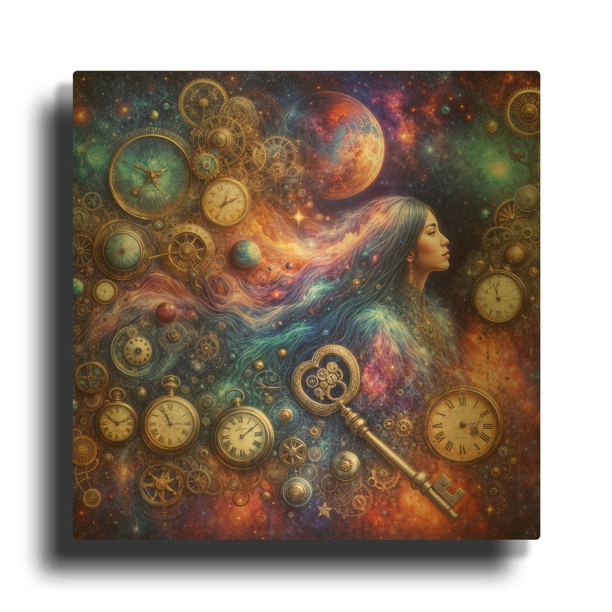 'Celestial Timekeeper 2' By Rey Klimt Gold Metal Wall Art