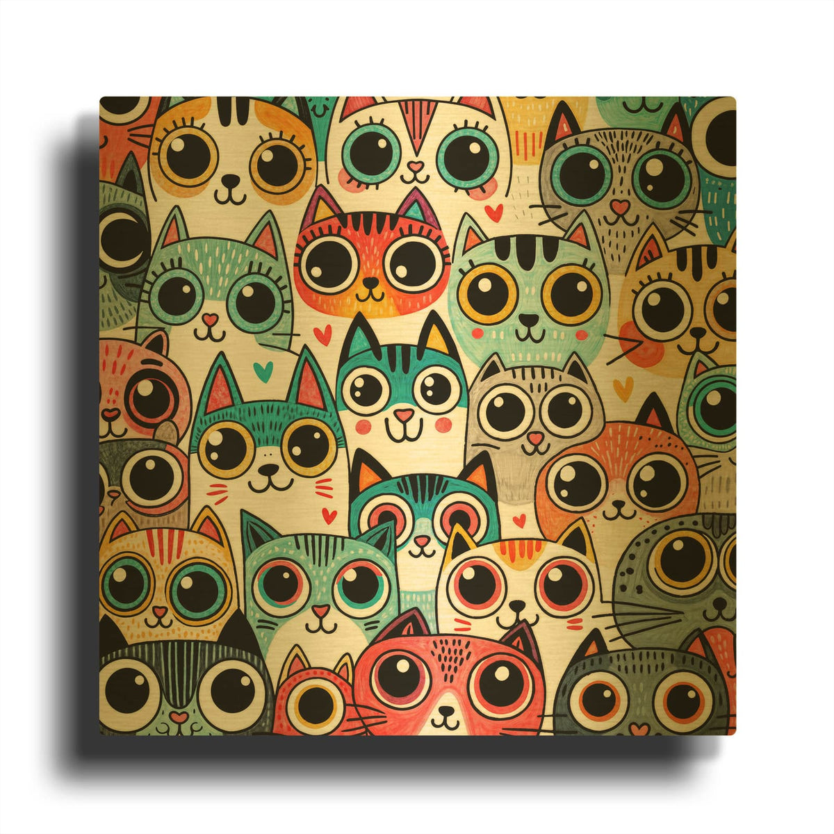 'Glaring Cats 1' By Rey Klimt Gold Metal Wall Art
