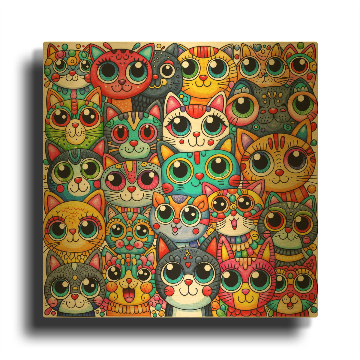 'Glaring Cats 2' By Rey Klimt Gold Metal Wall Art