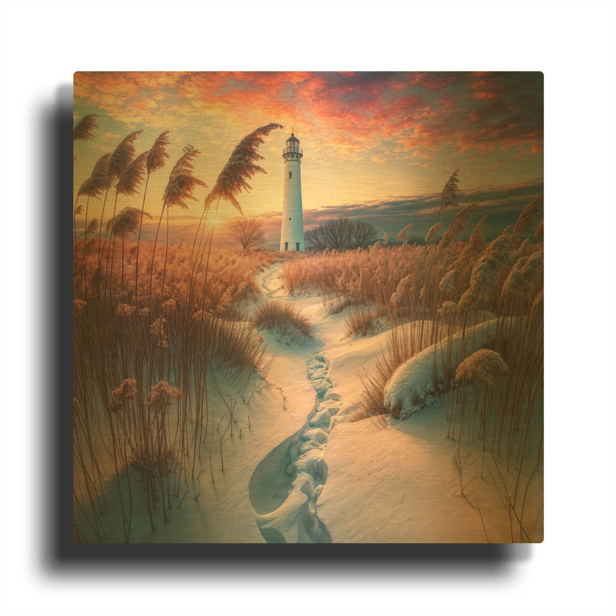'Lighthouse Sunrise 3' By Rey Klimt Gold Metal Wall Art