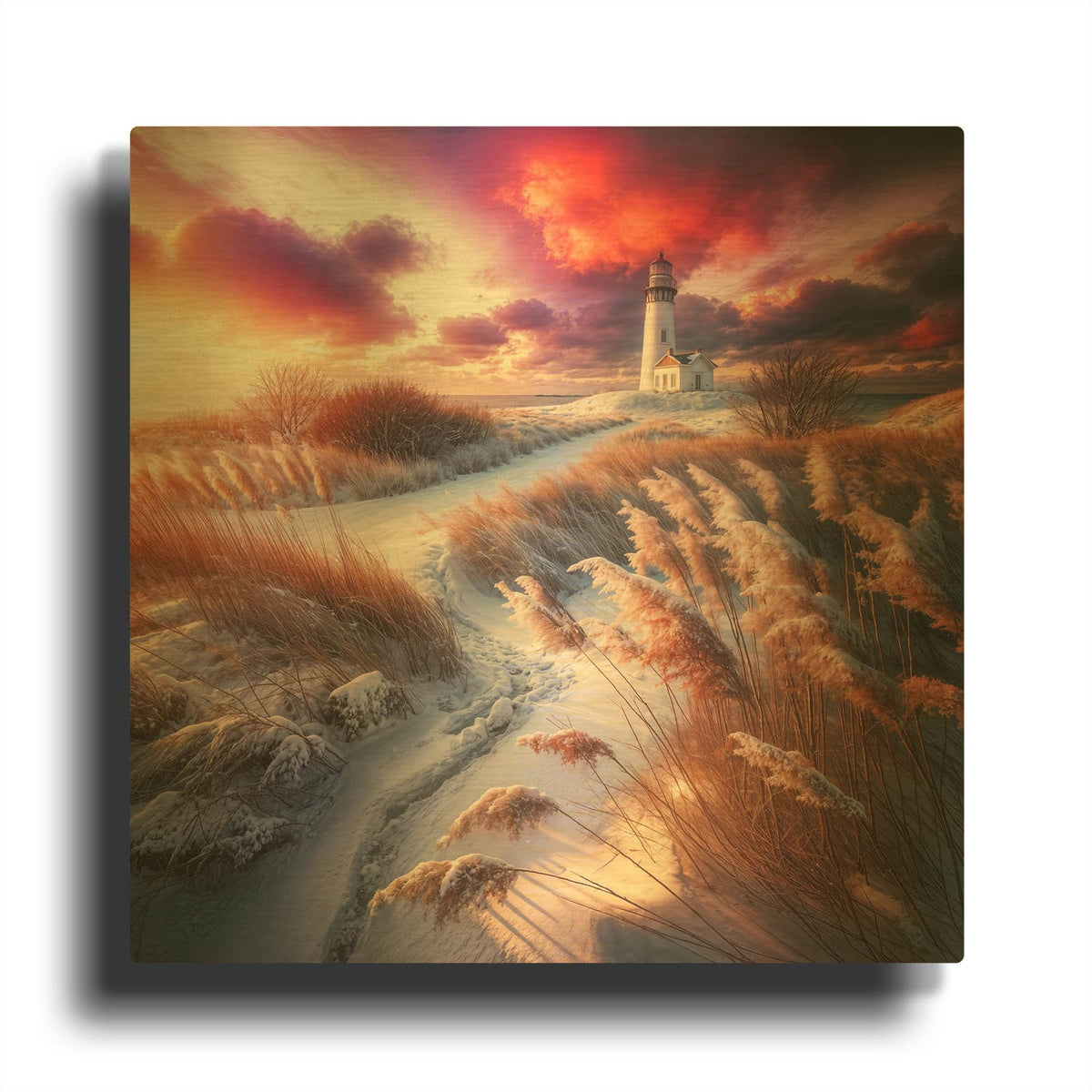 'Lighthouse Sunrise 4' By Rey Klimt Gold Metal Wall Art