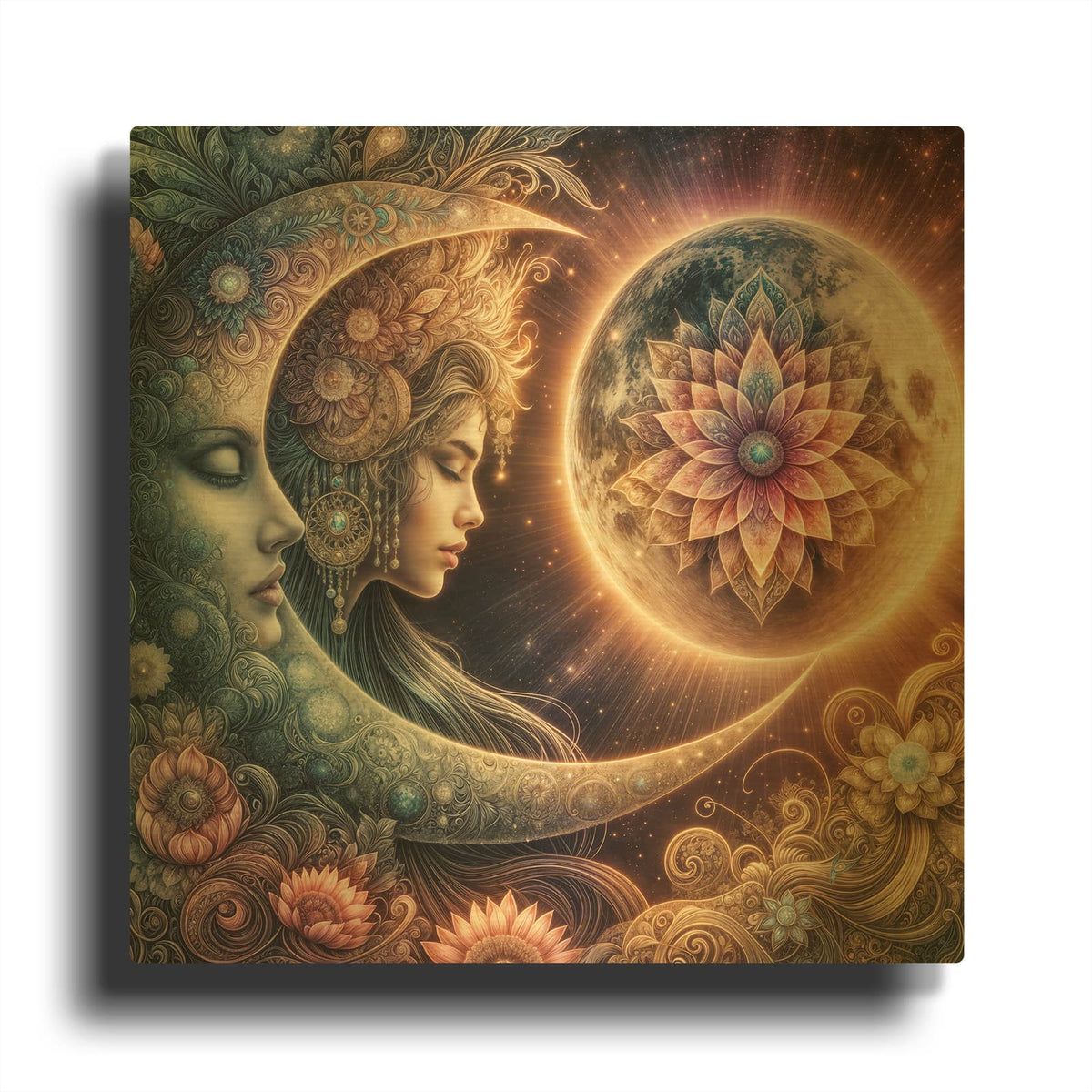 'Peacefull Moon' By Rey Klimt Gold Metal Wall Art