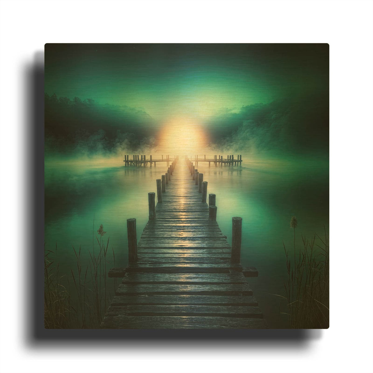 'Pier at Sunrise 1' By Rey Klimt Gold Metal Wall Art