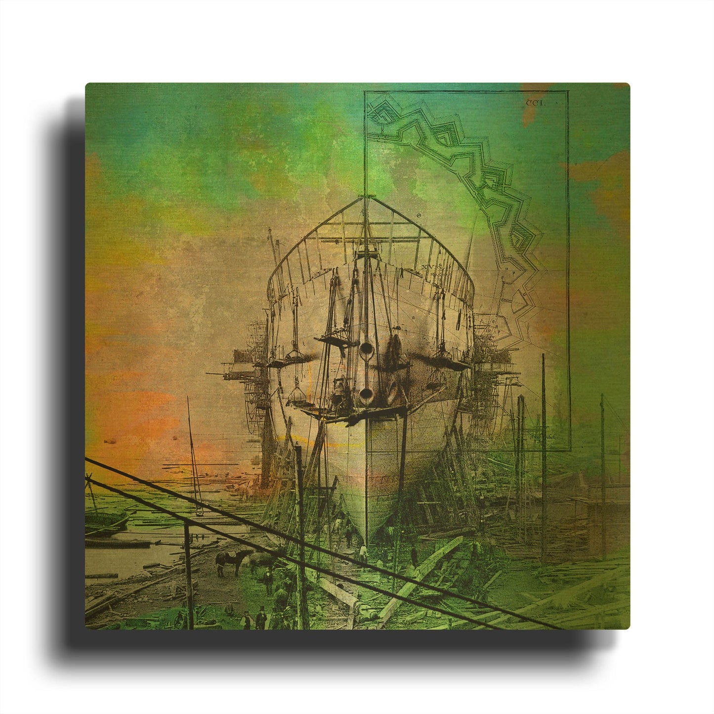 'Ship Builders' By Elena Ray Gold Metal Wall Art