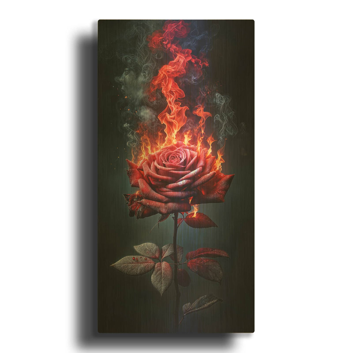 'Red Rose on Fire 3' By Rey Klimt Gold Metal Wall Art