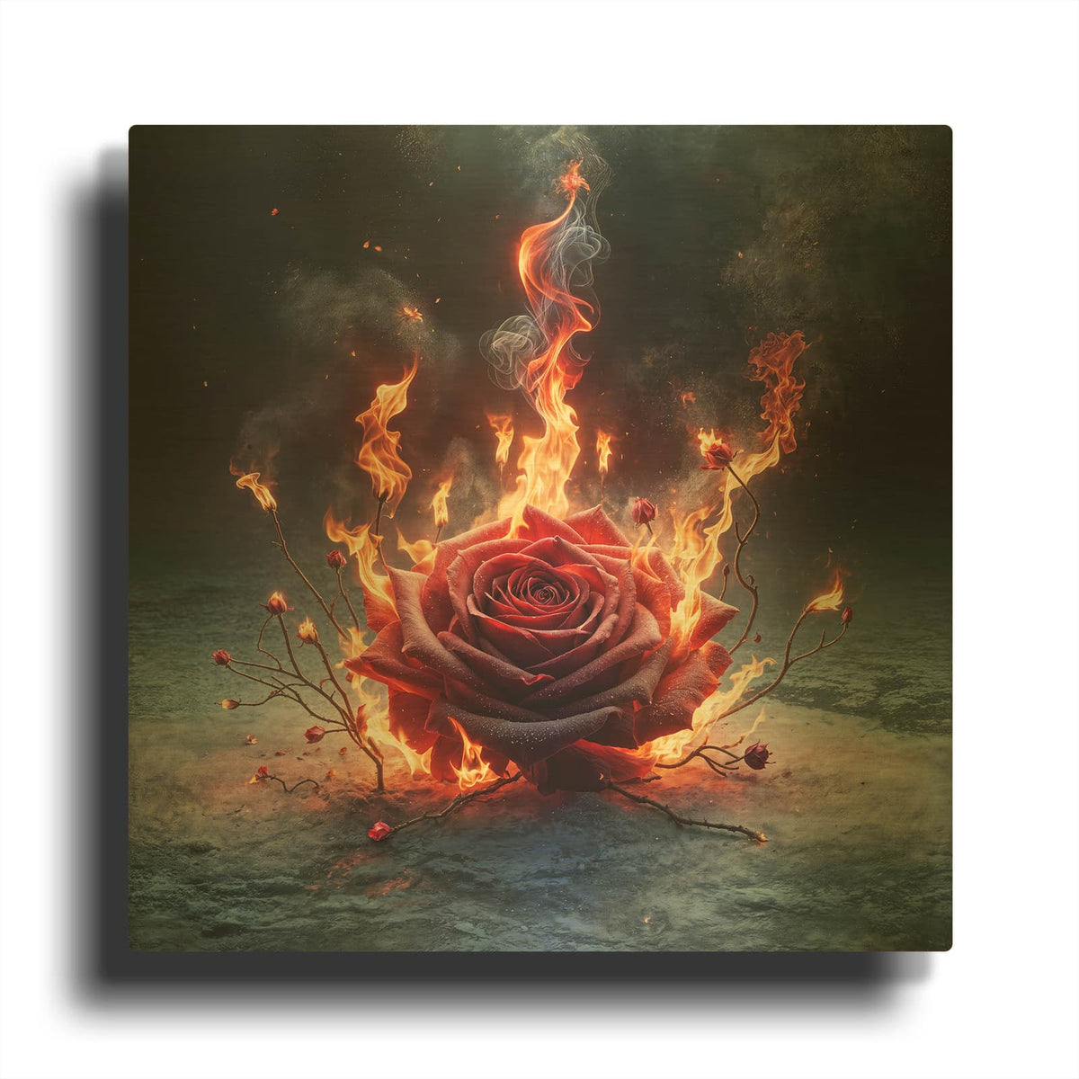 'Red Rose on Fire 4' By Rey Klimt Gold Metal Wall Art
