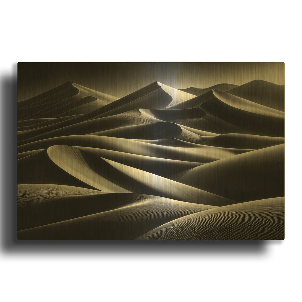 'Sand Dunes B&W 3' By Rey Klimt Gold Metal Wall Art