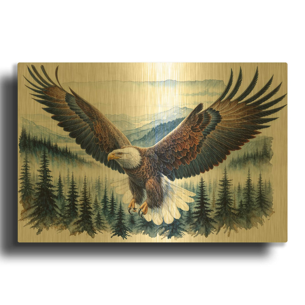 'Soaring Bald Eagle 3' By Rey Klimt Gold Metal Wall Art
