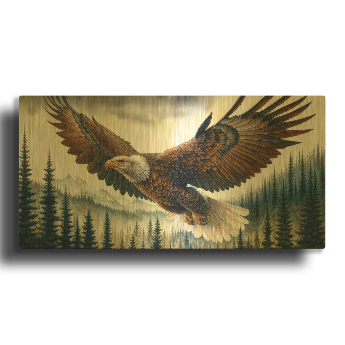 'Soaring Bald Eagle 4' By Rey Klimt Gold Metal Wall Art