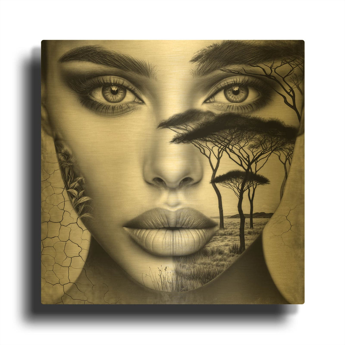 'Thinking of Africa 2' By Rey Klimt Gold Metal Wall Art
