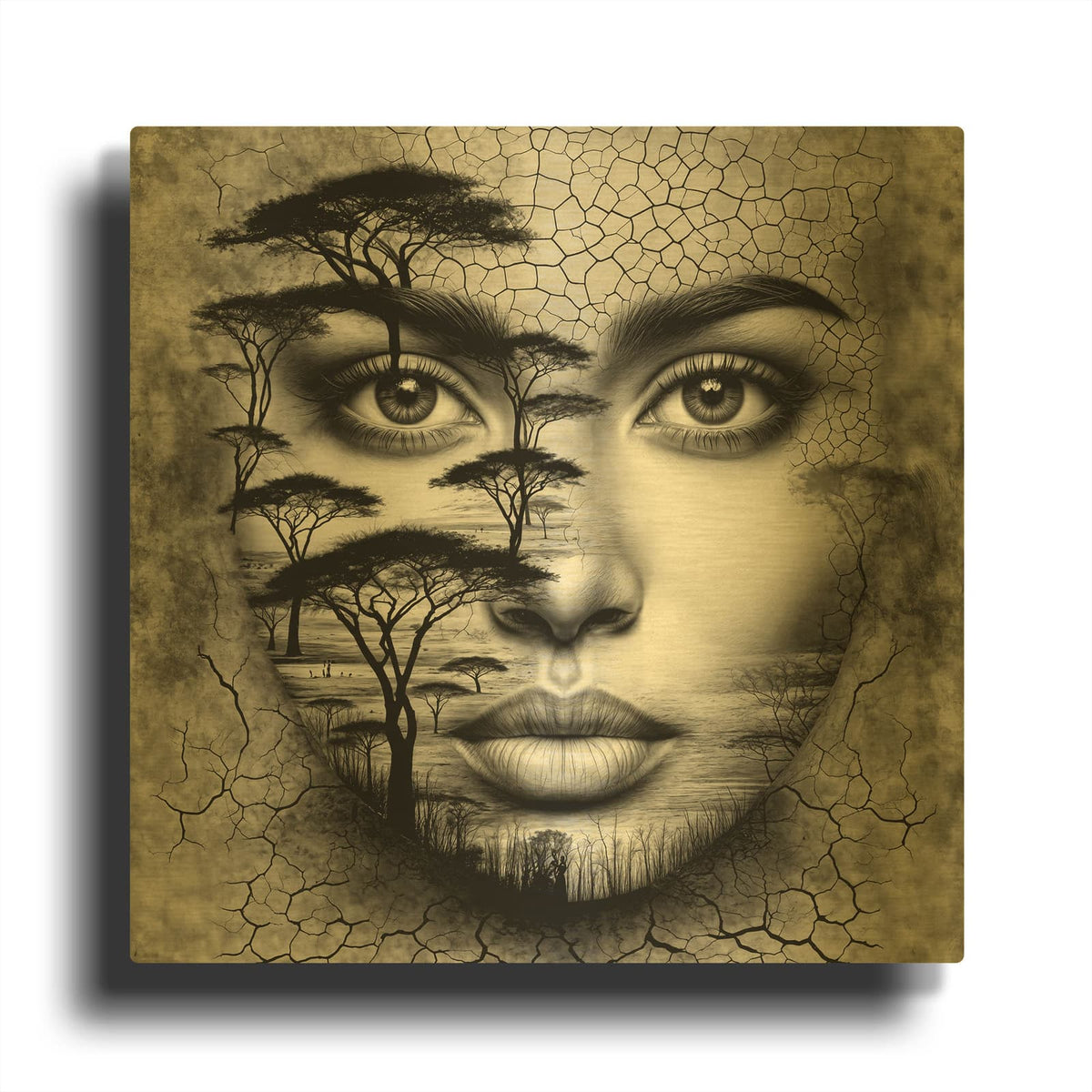 'Thinking of Africa 3' By Rey Klimt Gold Metal Wall Art