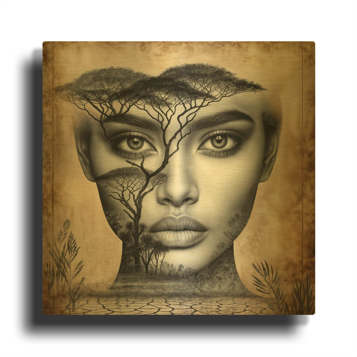 'Thinking of Africa 4' By Rey Klimt Gold Metal Wall Art