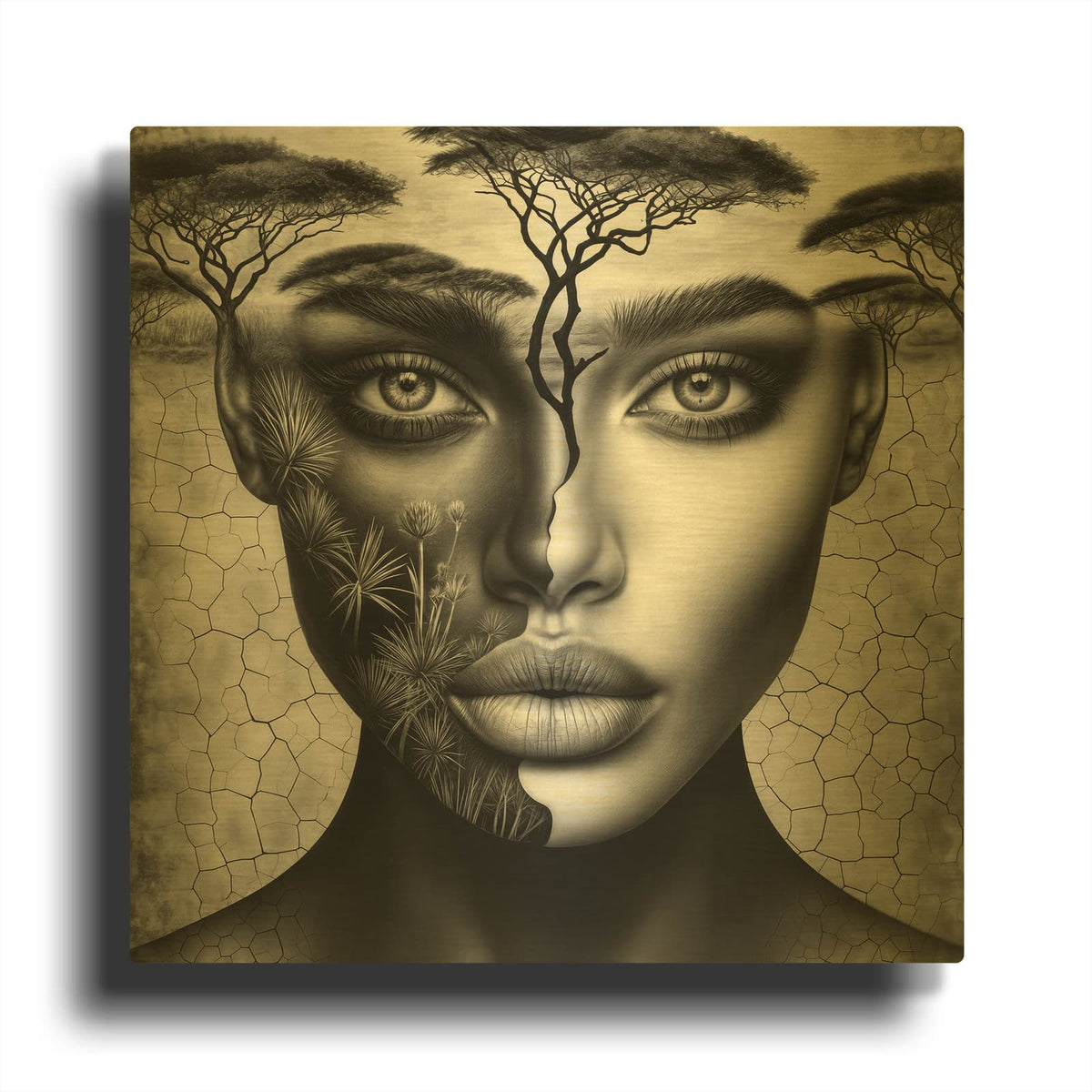 'Thinking of Africa 5' By Rey Klimt Gold Metal Wall Art