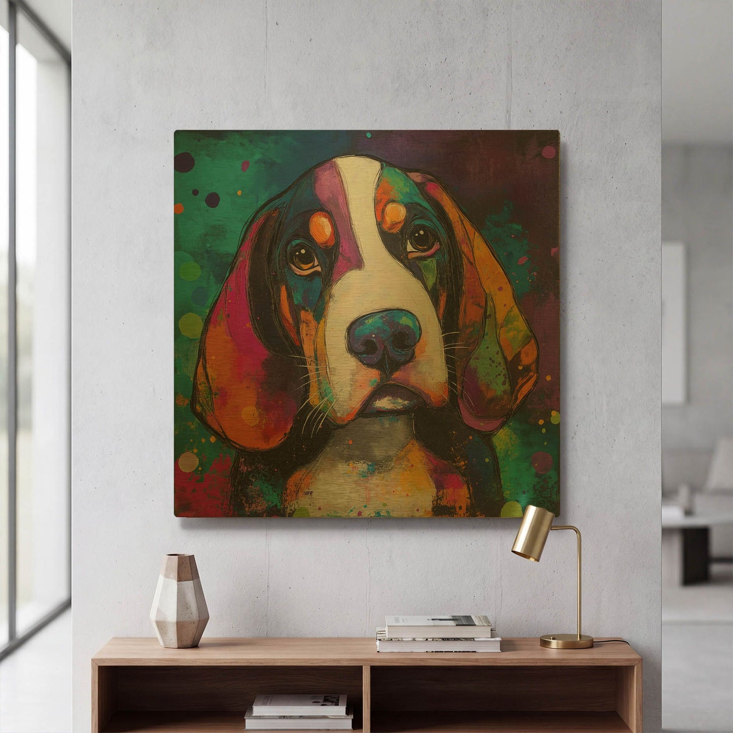 'Woof Basset Hound' By Rich Monet Gold Metal Wall Art