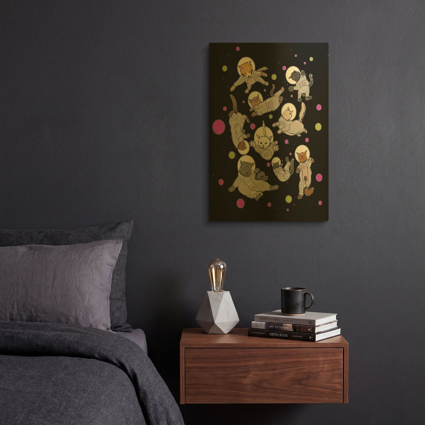 'Space Cats Flat' By Craig Snodgrass Gold Metal Wall Art