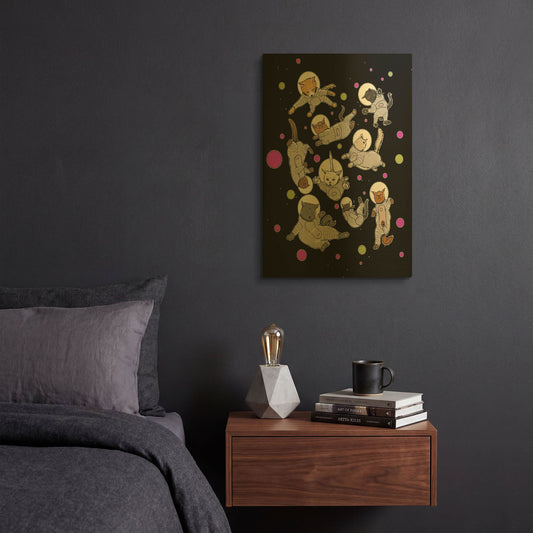 'Space Cats Flat' By Craig Snodgrass Gold Metal Wall Art
