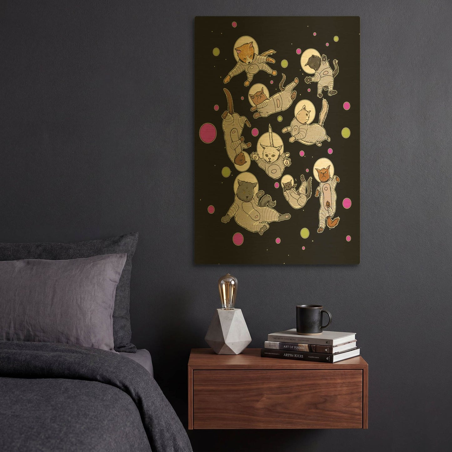 'Space Cats Flat' By Craig Snodgrass Gold Metal Wall Art
