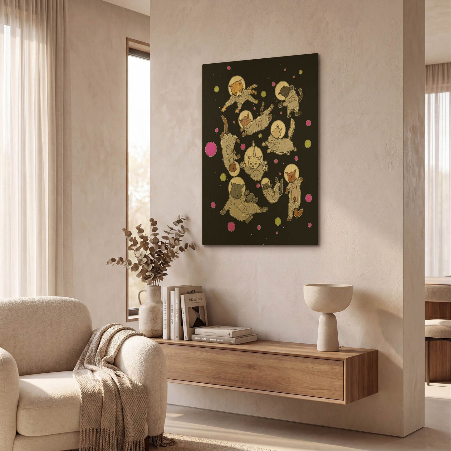 'Space Cats Flat' By Craig Snodgrass Gold Metal Wall Art