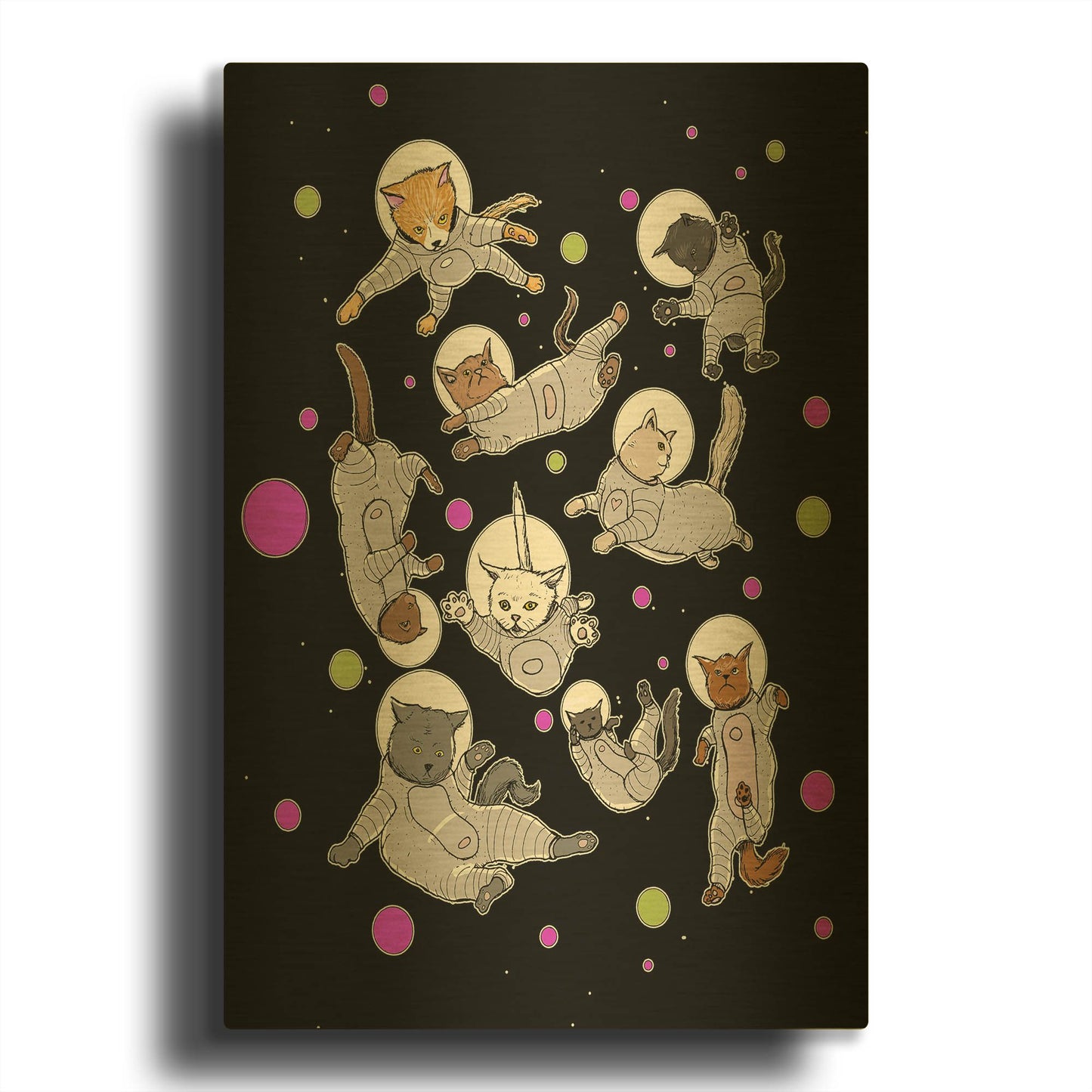 'Space Cats Flat' By Craig Snodgrass Gold Metal Wall Art