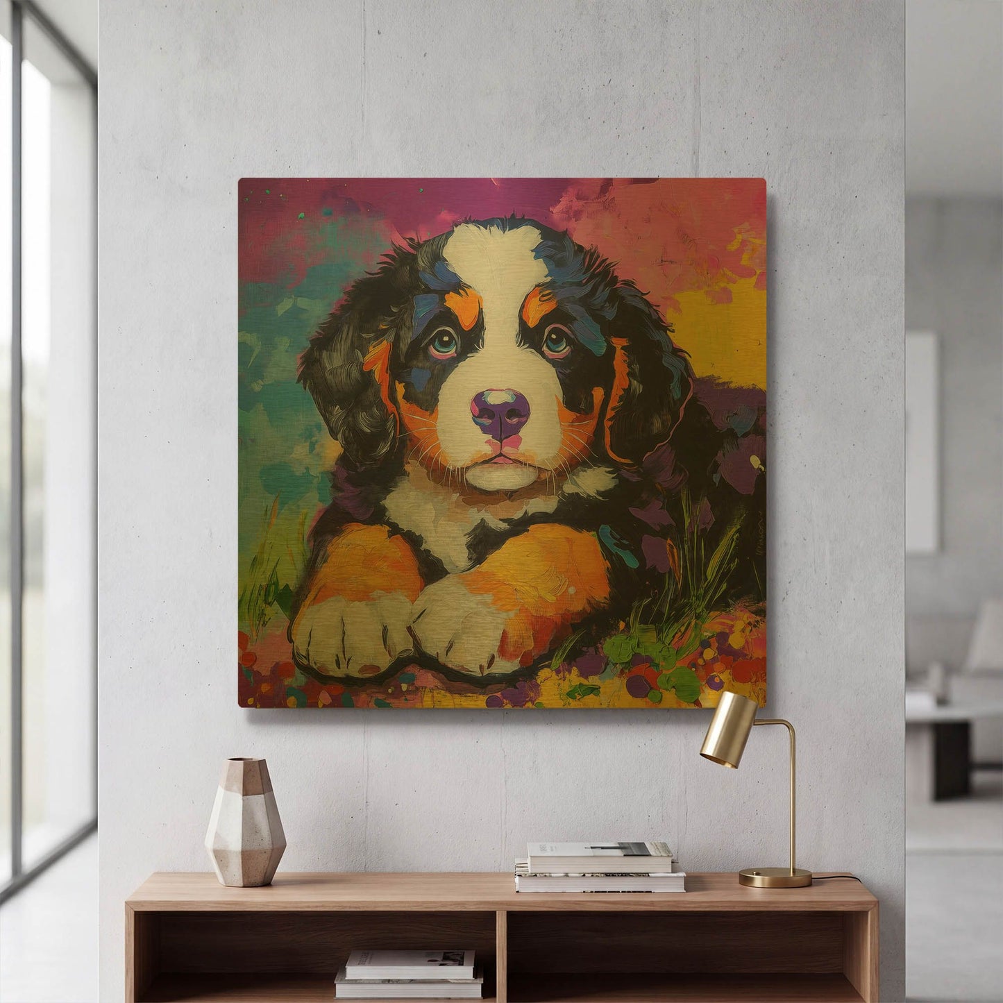 'Woof Bernese Mountain Dog' By Rich Monet Gold Metal Wall Art