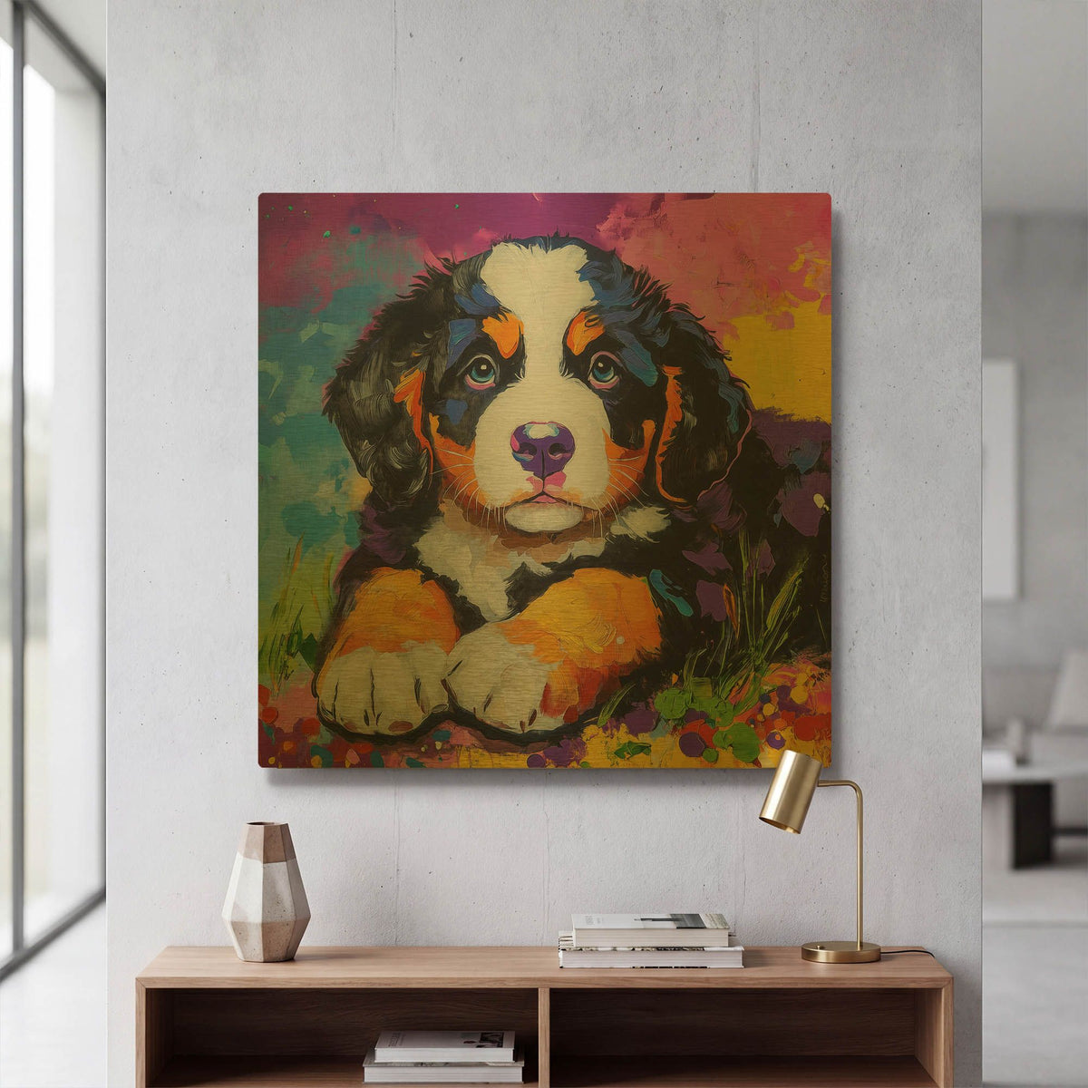 'Woof Bernese Mountain Dog' By Rich Monet Gold Metal Wall Art