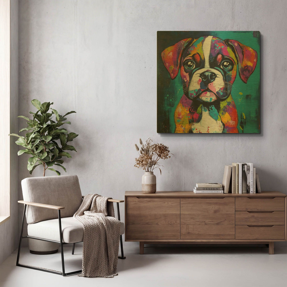 'Woof Boxer' By Rich Monet Gold Metal Wall Art