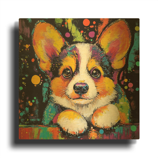 'Woof Corgi' By Rich Monet Gold Metal Wall Art
