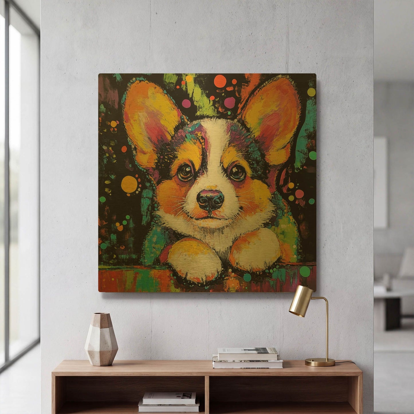 'Woof Corgi' By Rich Monet Gold Metal Wall Art