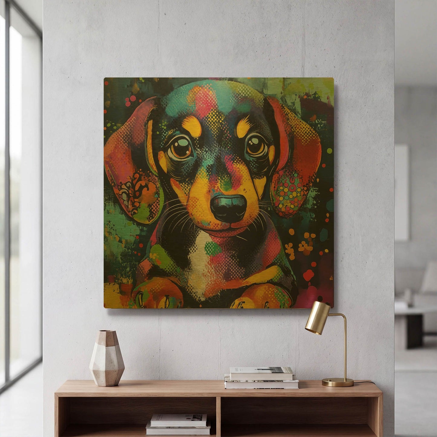 'Woof Dachshund' By Rich Monet Gold Metal Wall Art