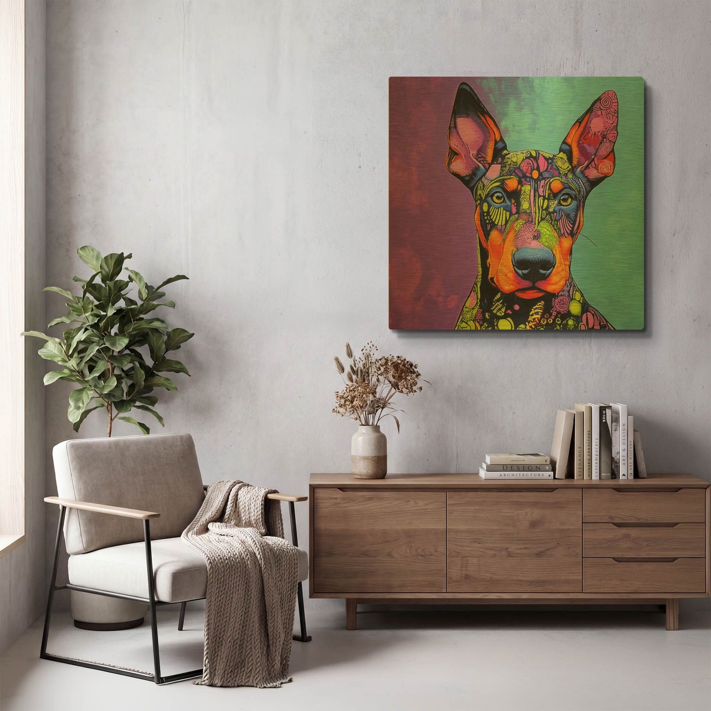 'Woof Deberman' By Rich Monet Gold Metal Wall Art
