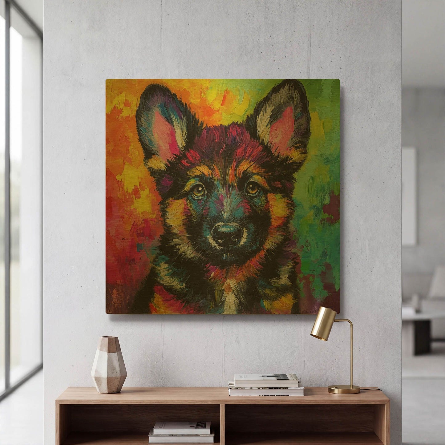 'Woof German Shepherd' By Rich Monet Gold Metal Wall Art