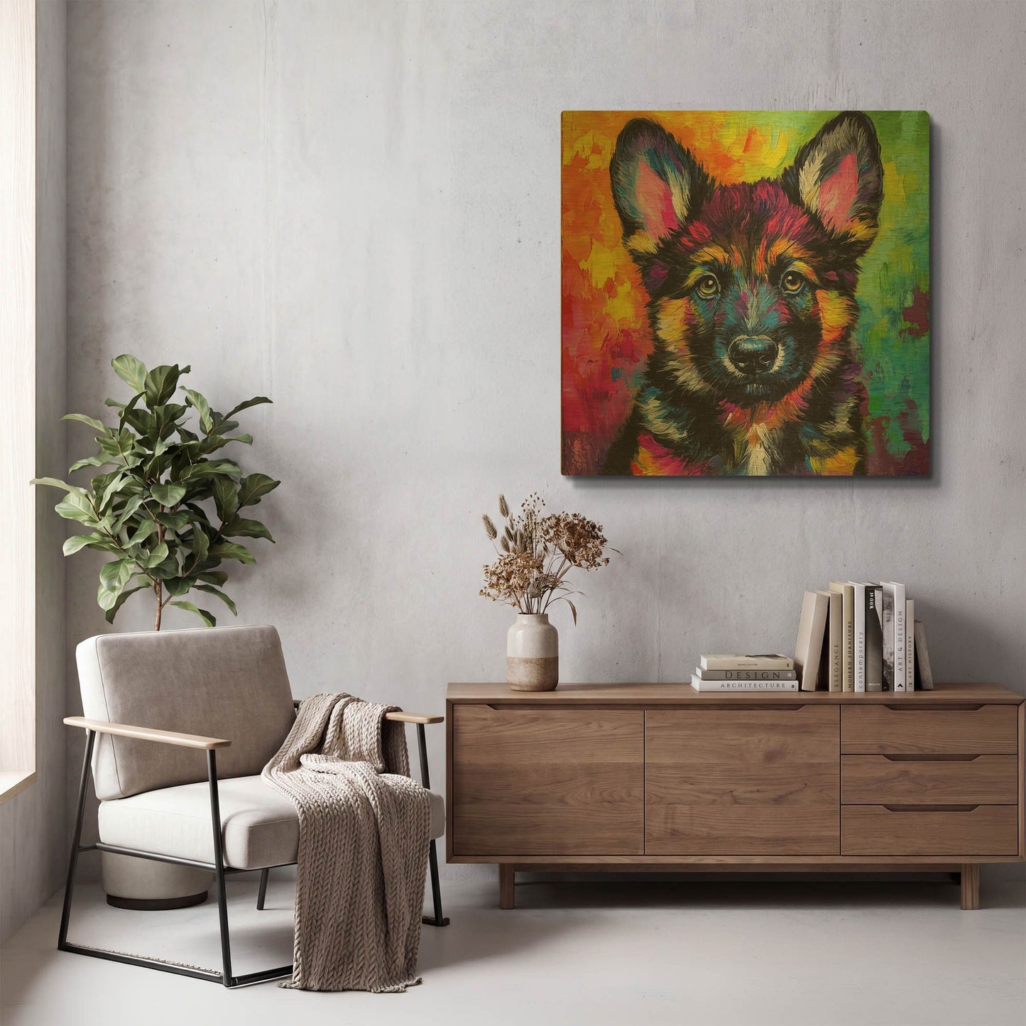 'Woof German Shepherd' By Rich Monet Gold Metal Wall Art