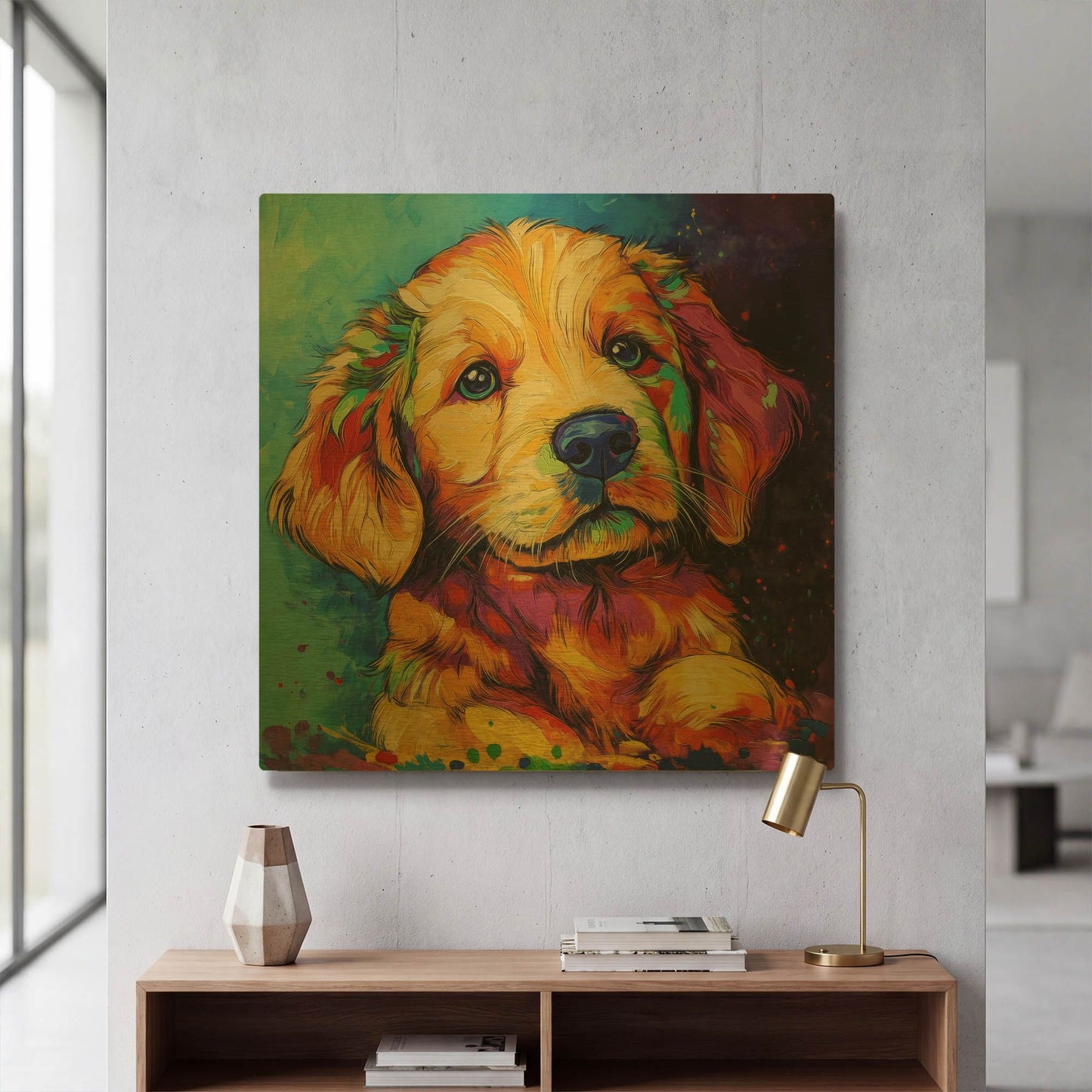 'Woof Golden Retriever' By Rich Monet Gold Metal Wall Art