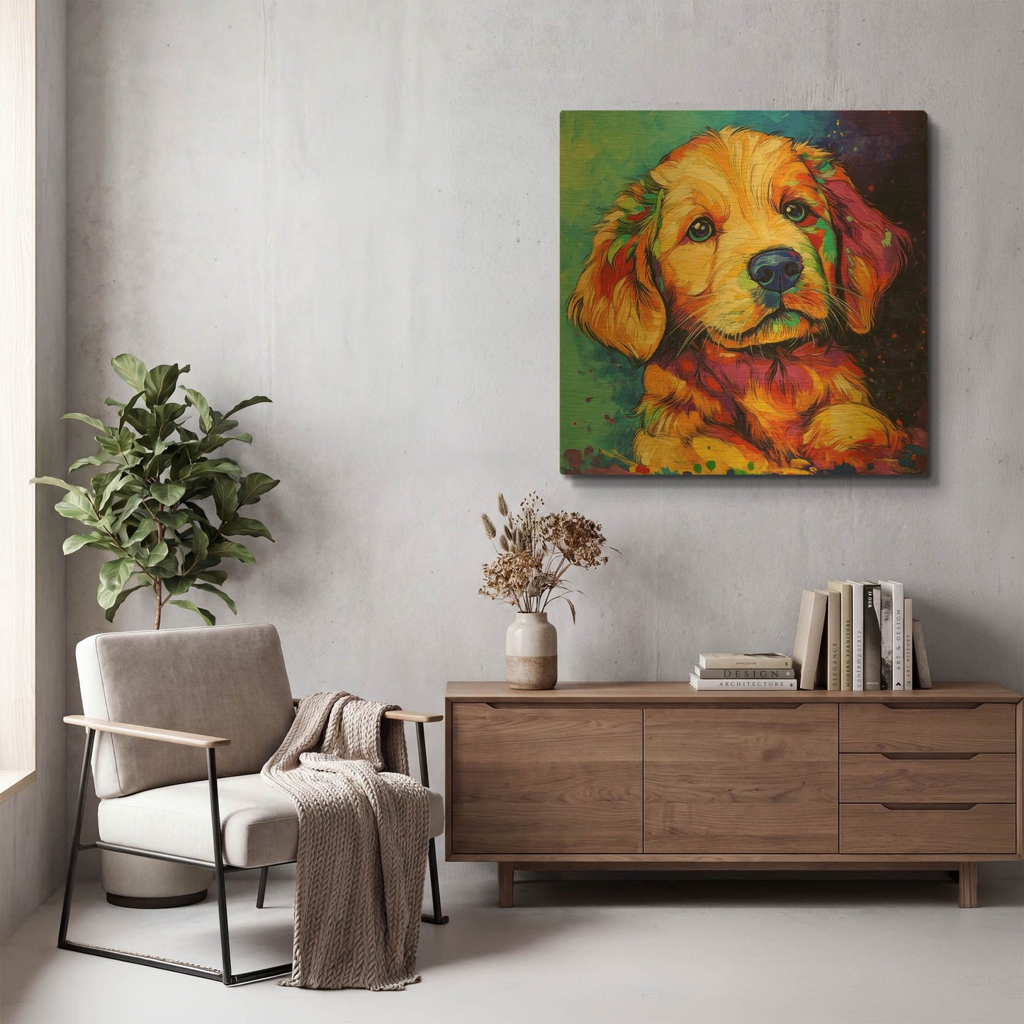 'Woof Golden Retriever' By Rich Monet Gold Metal Wall Art