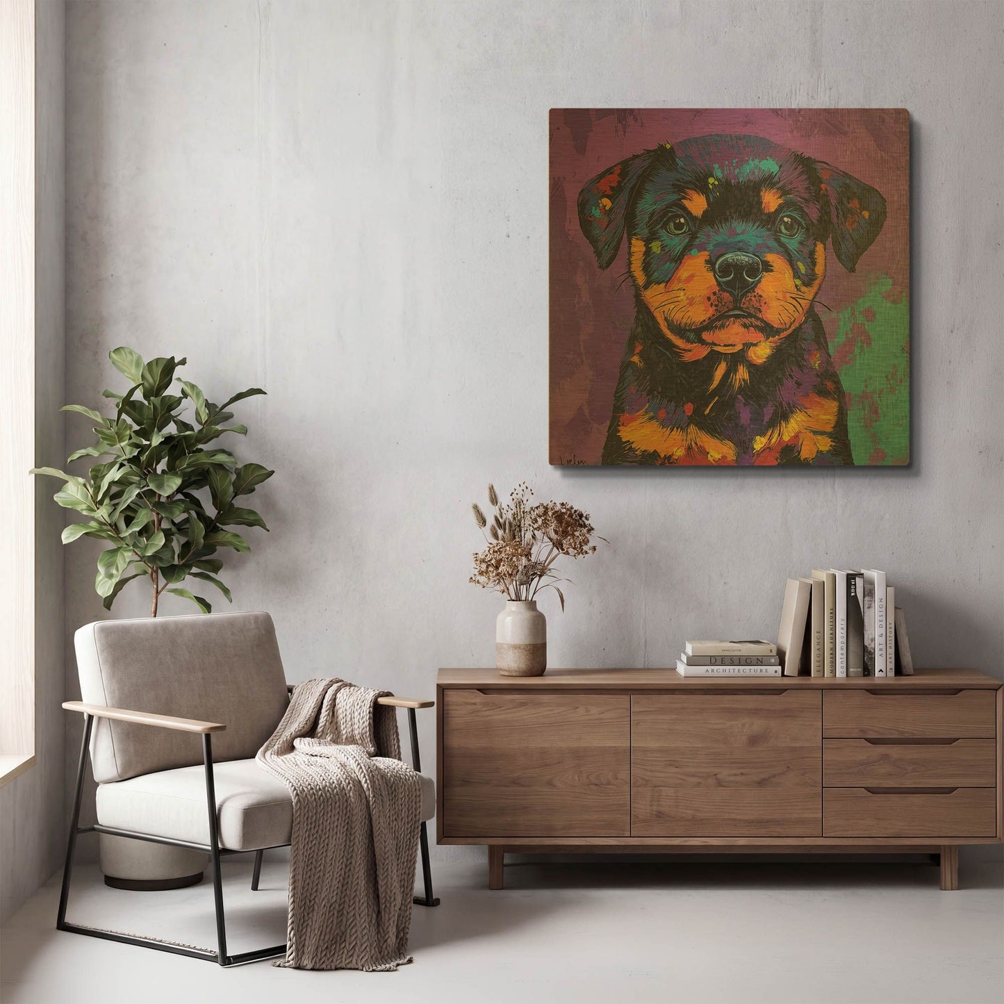 'Woof Rottweiler' By Rich Monet Gold Metal Wall Art
