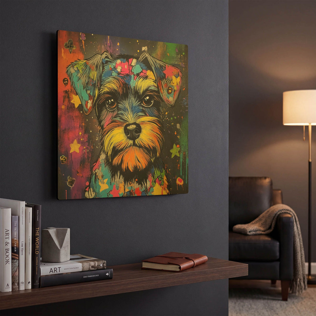 'Woof Schnauzer' By Rich Monet Gold Metal Wall Art