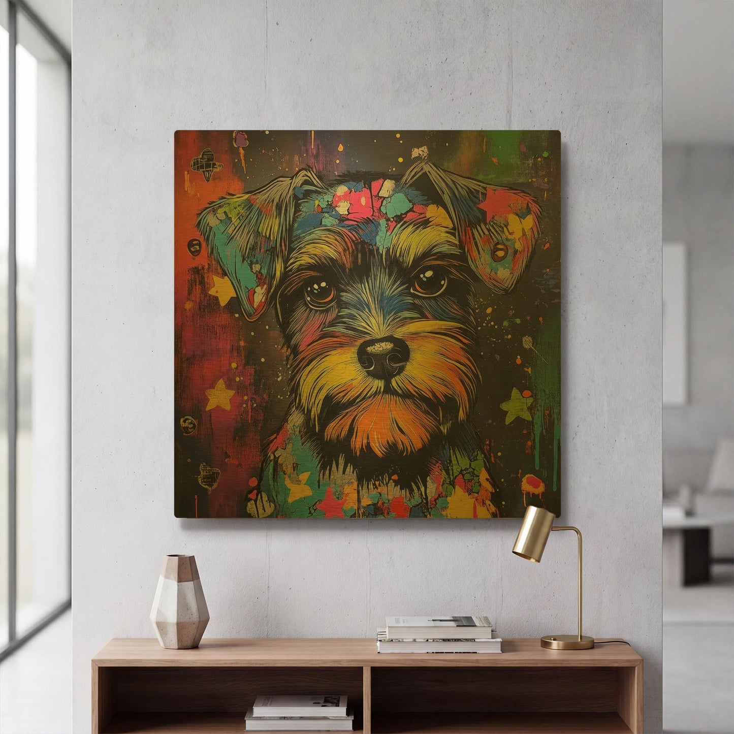 'Woof Schnauzer' By Rich Monet Gold Metal Wall Art