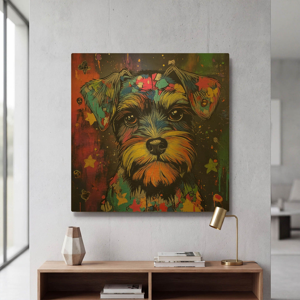'Woof Schnauzer' By Rich Monet Gold Metal Wall Art
