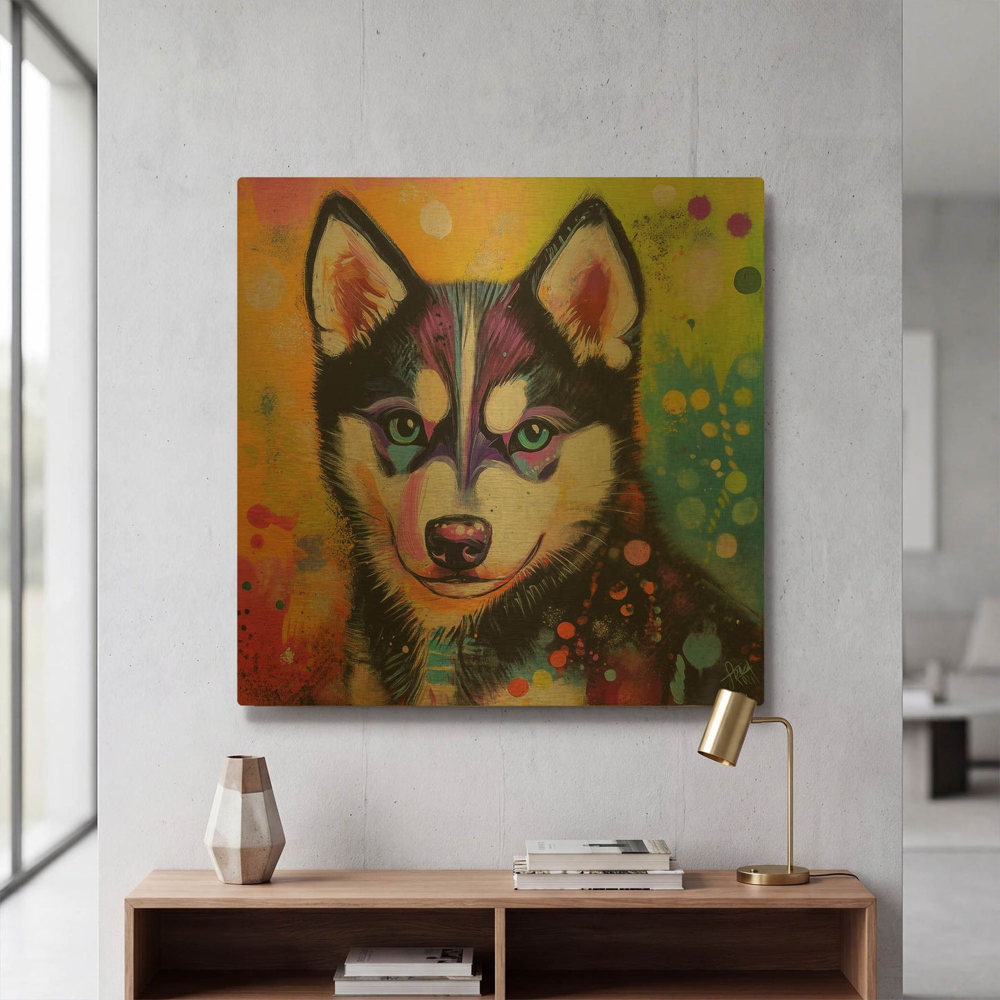 'Woof Siberian Huskie' By Rich Monet Gold Metal Wall Art