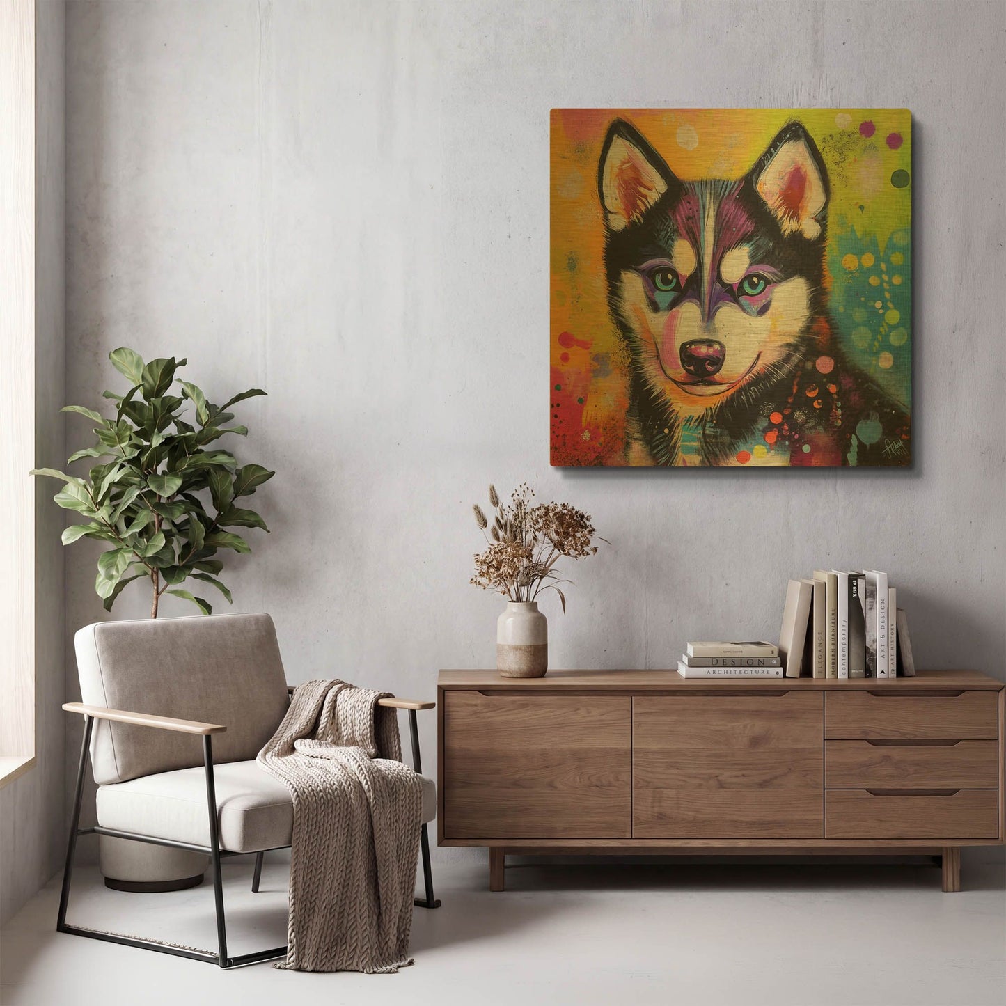'Woof Siberian Huskie' By Rich Monet Gold Metal Wall Art