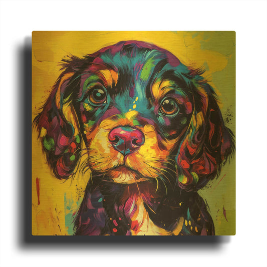 'Woof Spaniel' By Rich Monet Gold Metal Wall Art