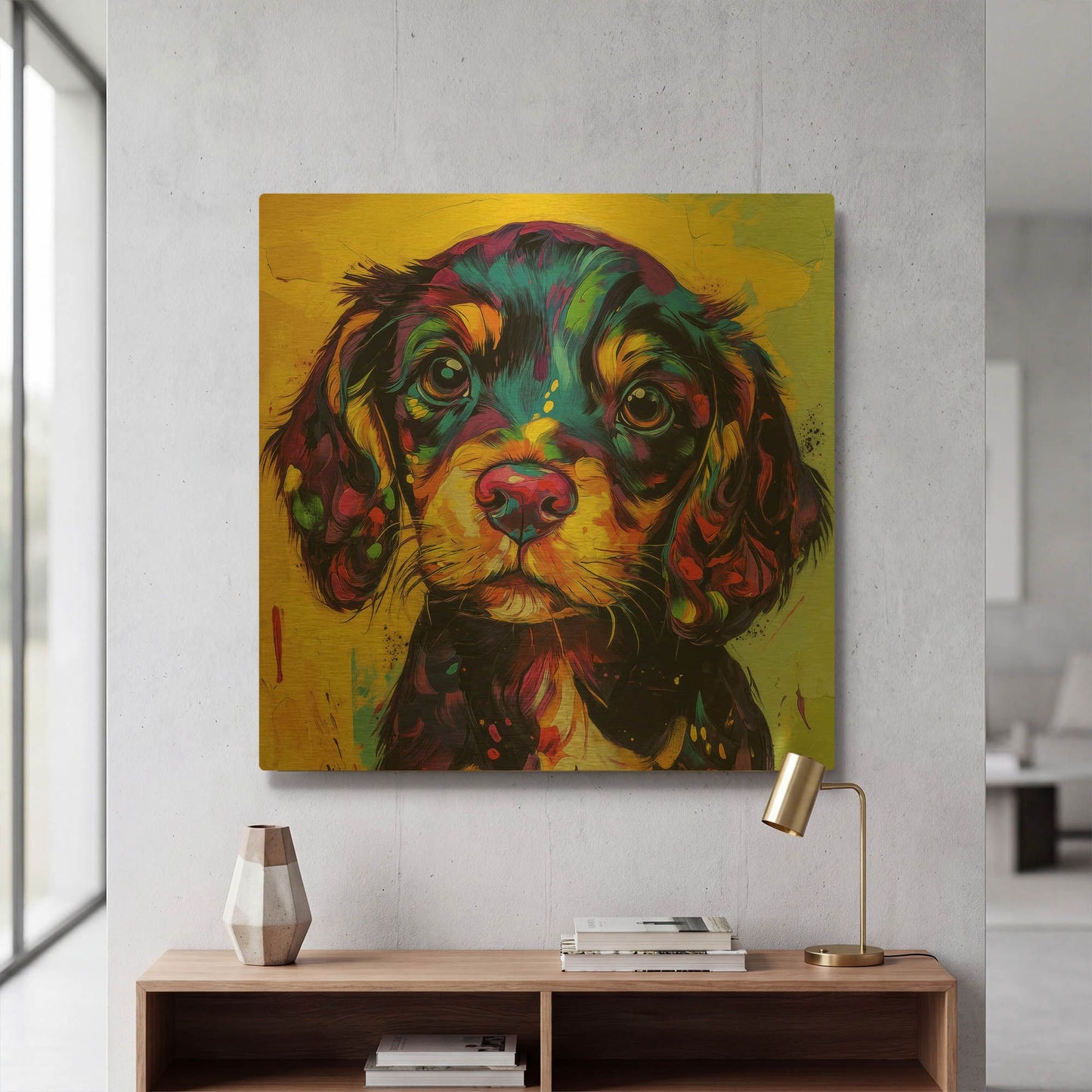 'Woof Spaniel' By Rich Monet Gold Metal Wall Art