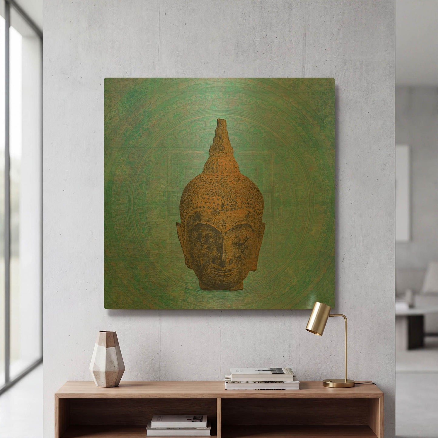 'Buddha on Blue' By Elena Ray Gold Metal Wall Art