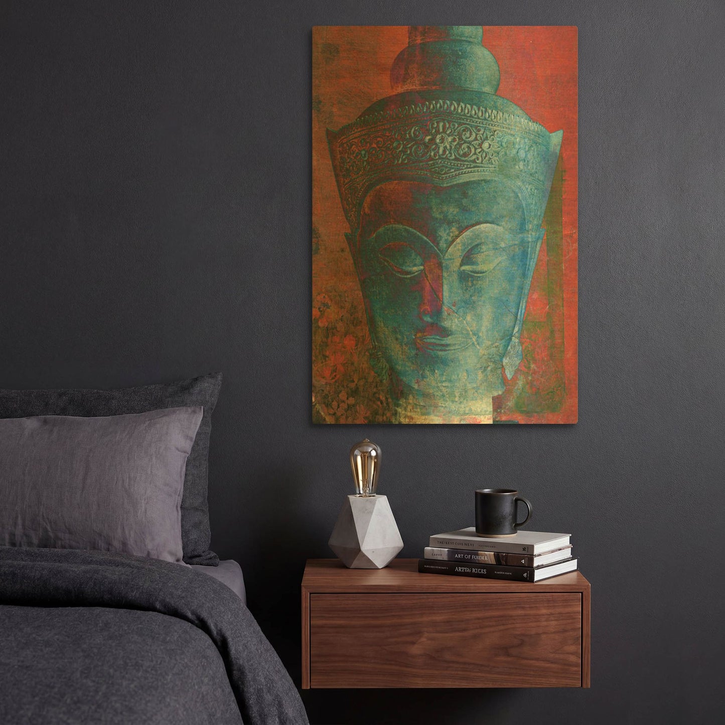 'Blue Buddha Head' By Elena Ray Gold Metal Wall Art