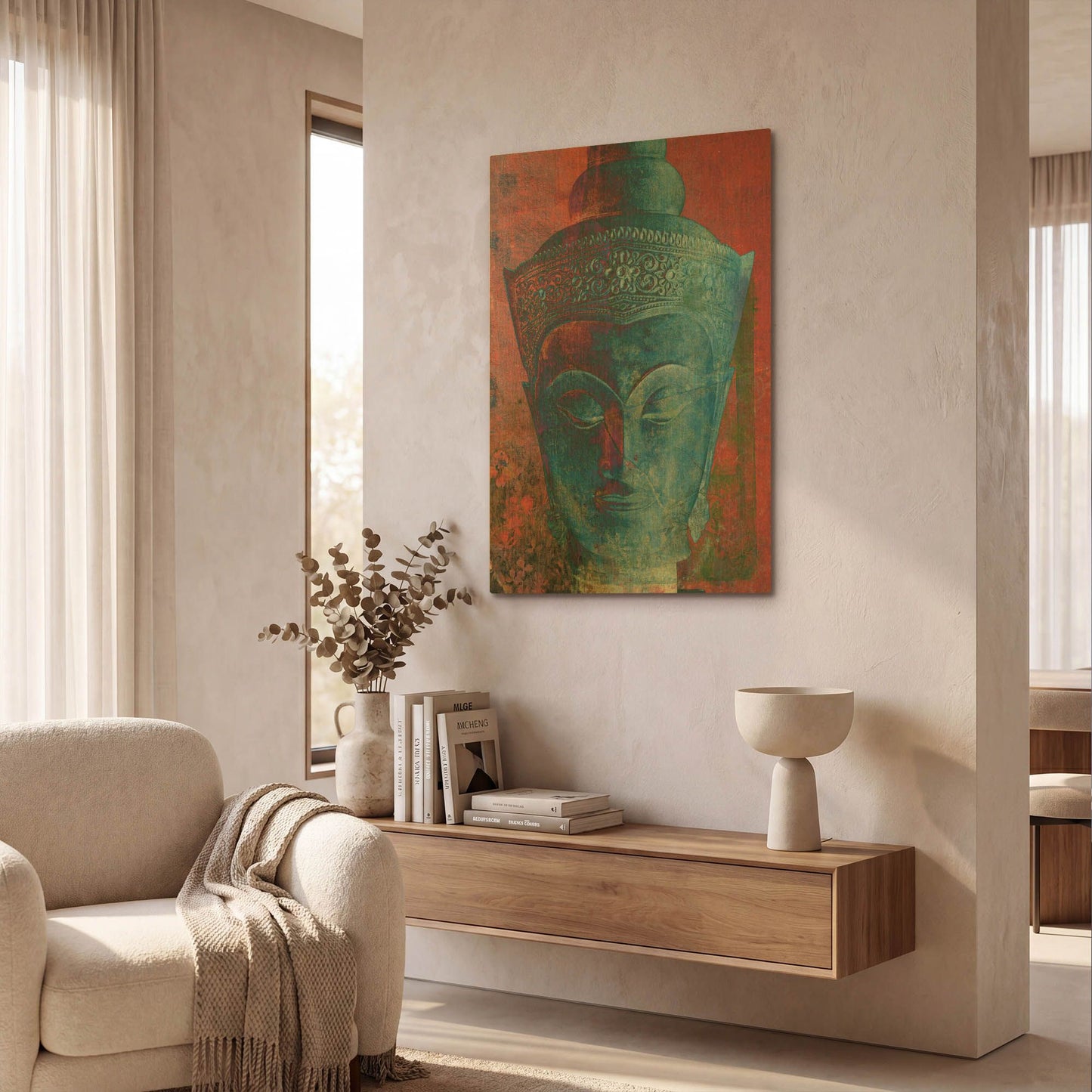 'Blue Buddha Head' By Elena Ray Gold Metal Wall Art