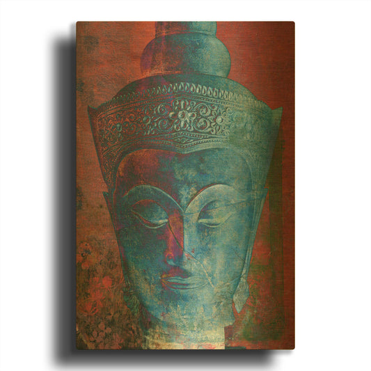 'Blue Buddha Head' By Elena Ray Gold Metal Wall Art