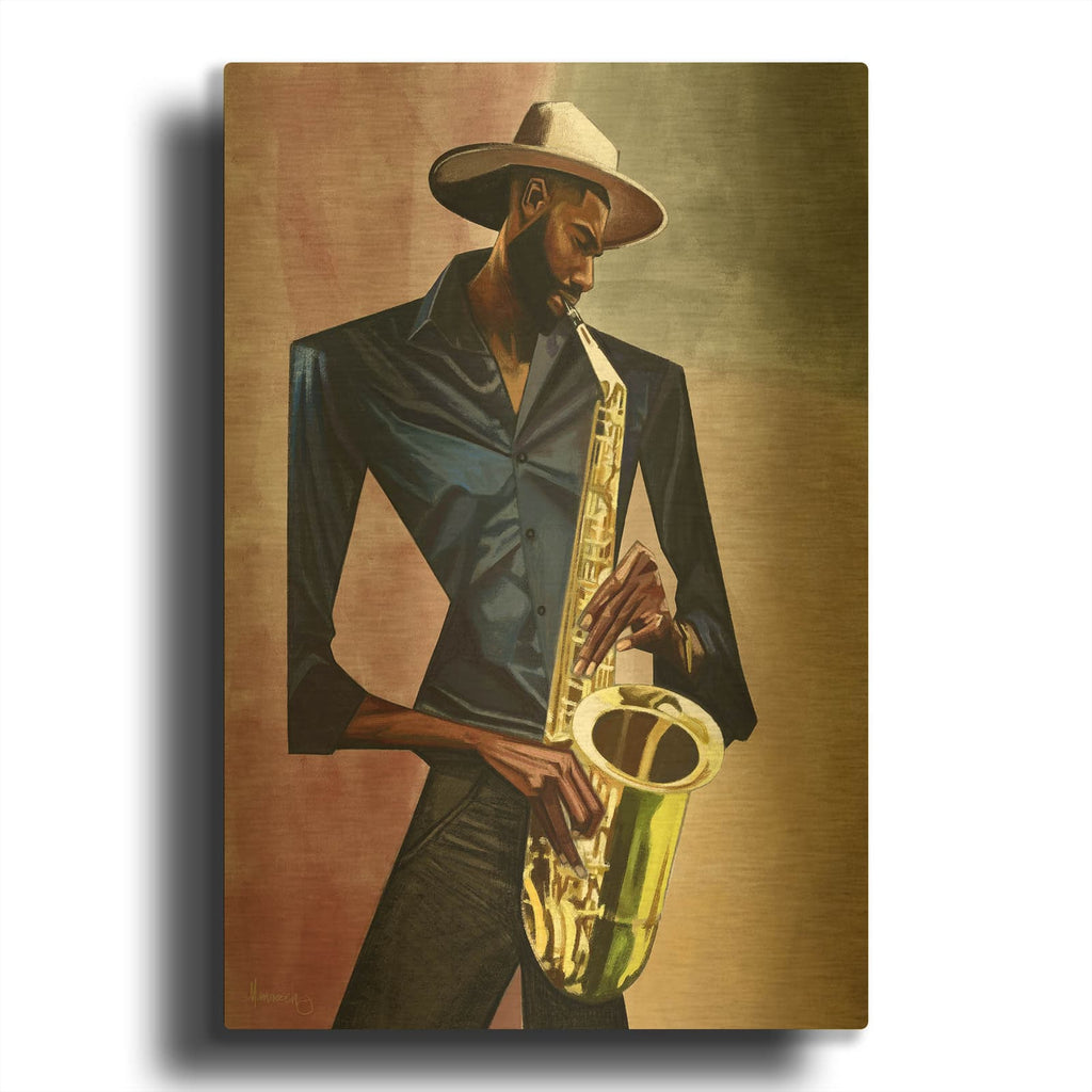 'Sax Player' By Manasseh Johnson Sr Gold Metal Wall Art